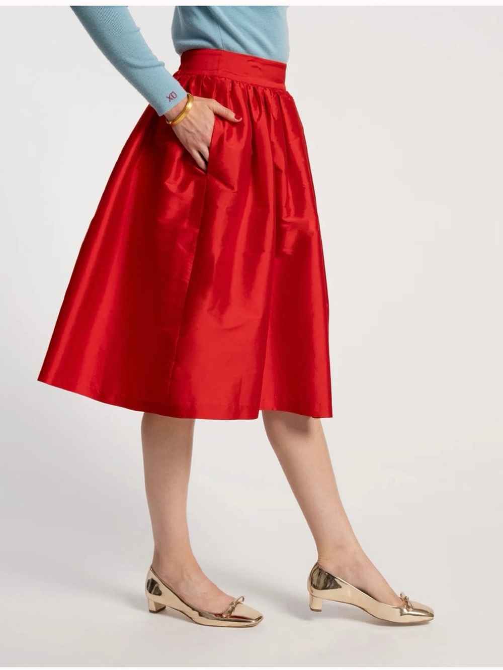 Red Frances Valentine A-Line Midi Skirt